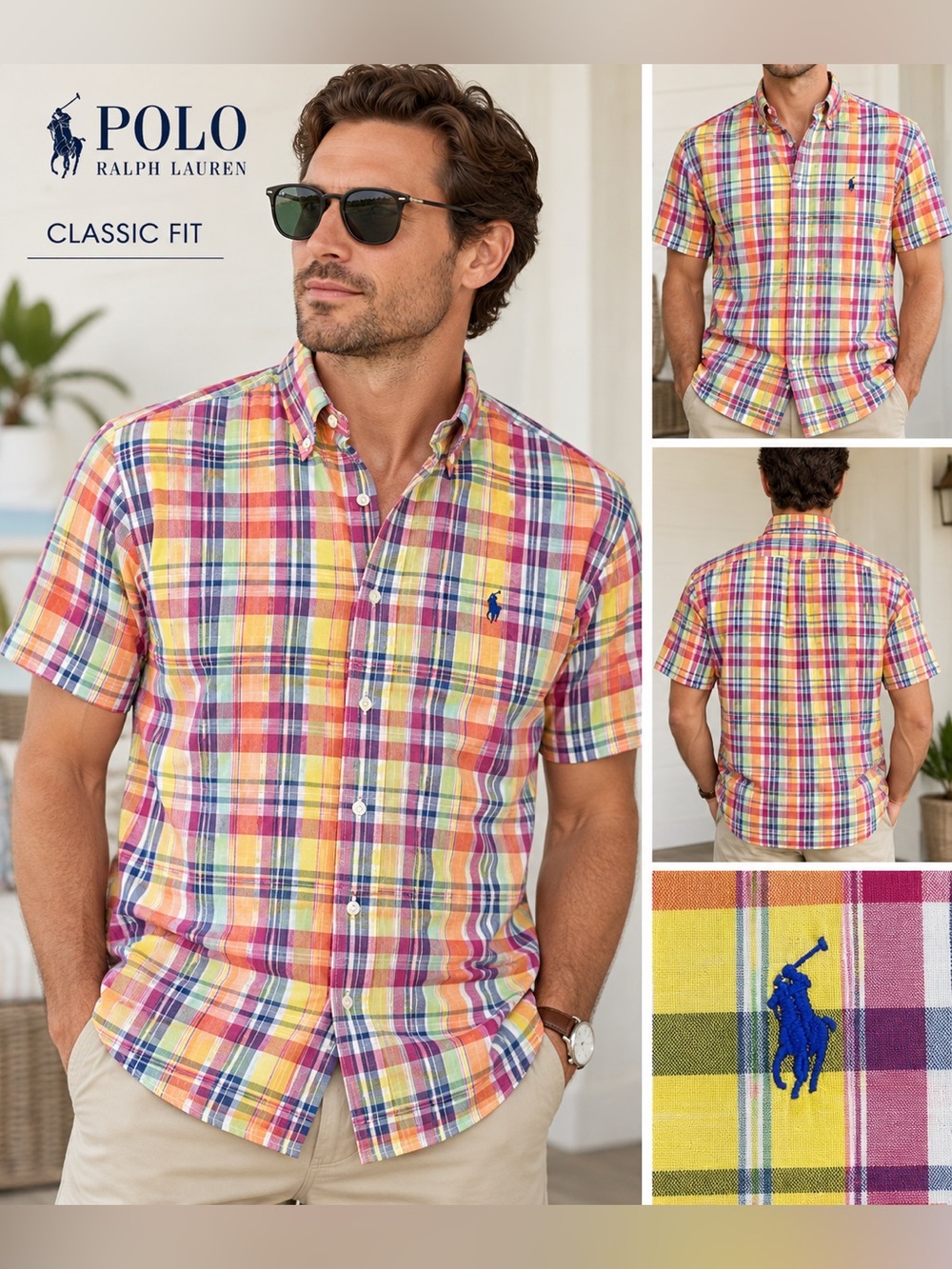 Ralph Lauren Classic Fit Men’s L Madras Plaid Short Sleeve Button Shirt